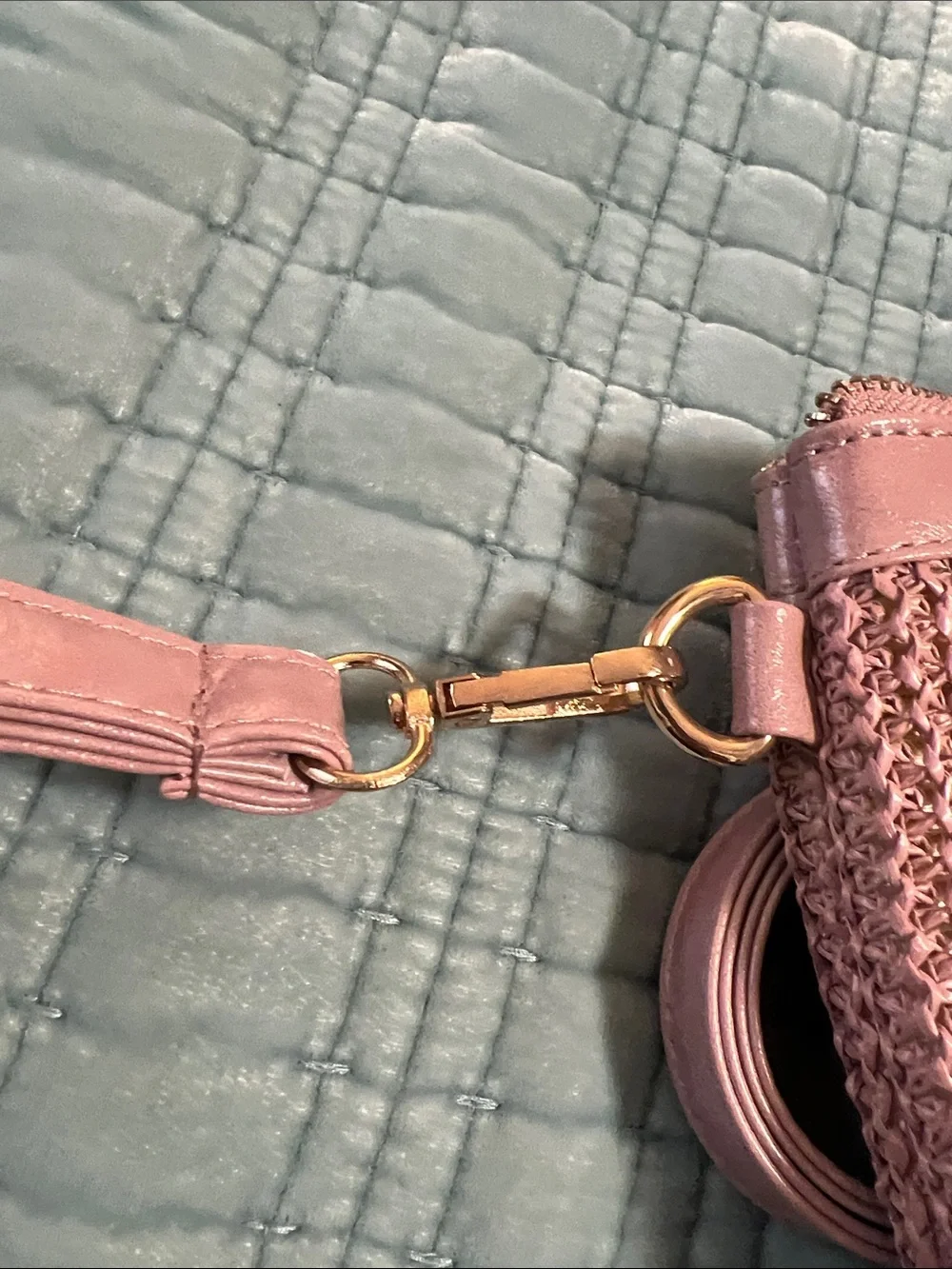 Woven Pink Crossbody Clutch Bag - Women's Shoulder Strap